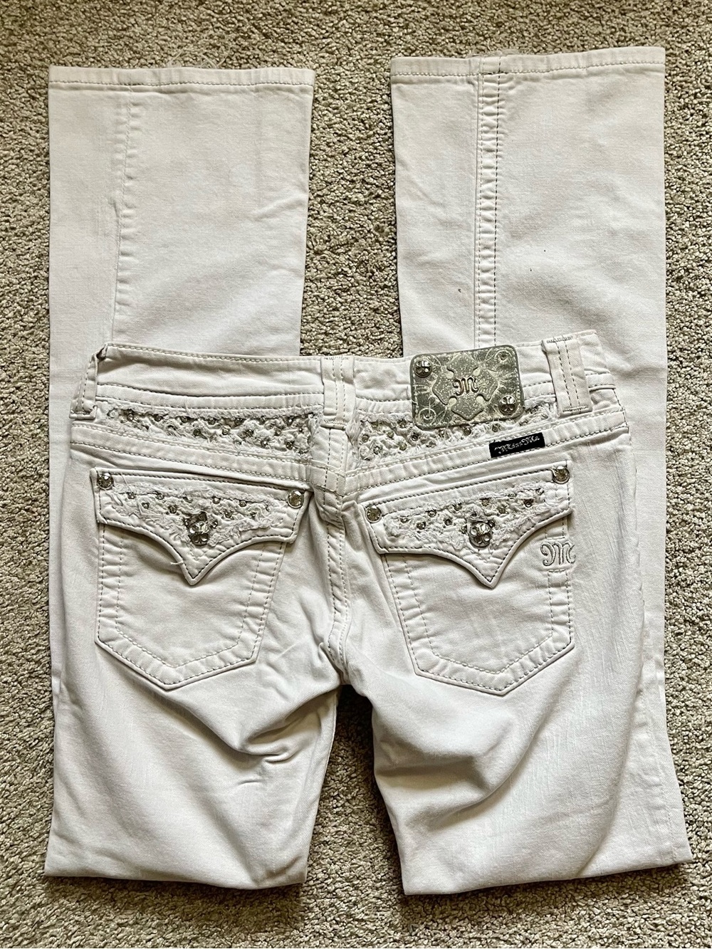 Vintage Miss Me White Low Rise Embellished Embroidered Jeans Size 28